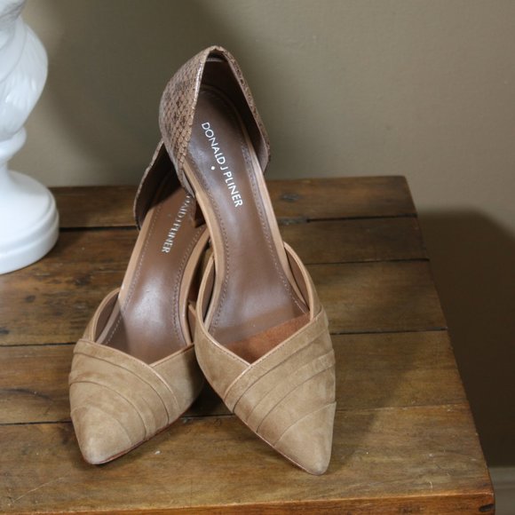 Donald Pliner heels Shoes - Donald J. Pliner Tan Suede Pointed-Toe Heels